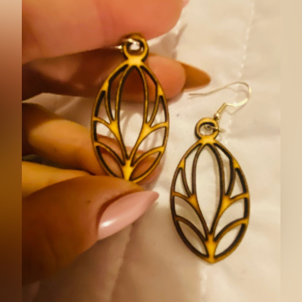 Elegant Wood Etched Earrings - Handcrafted, one of a kind